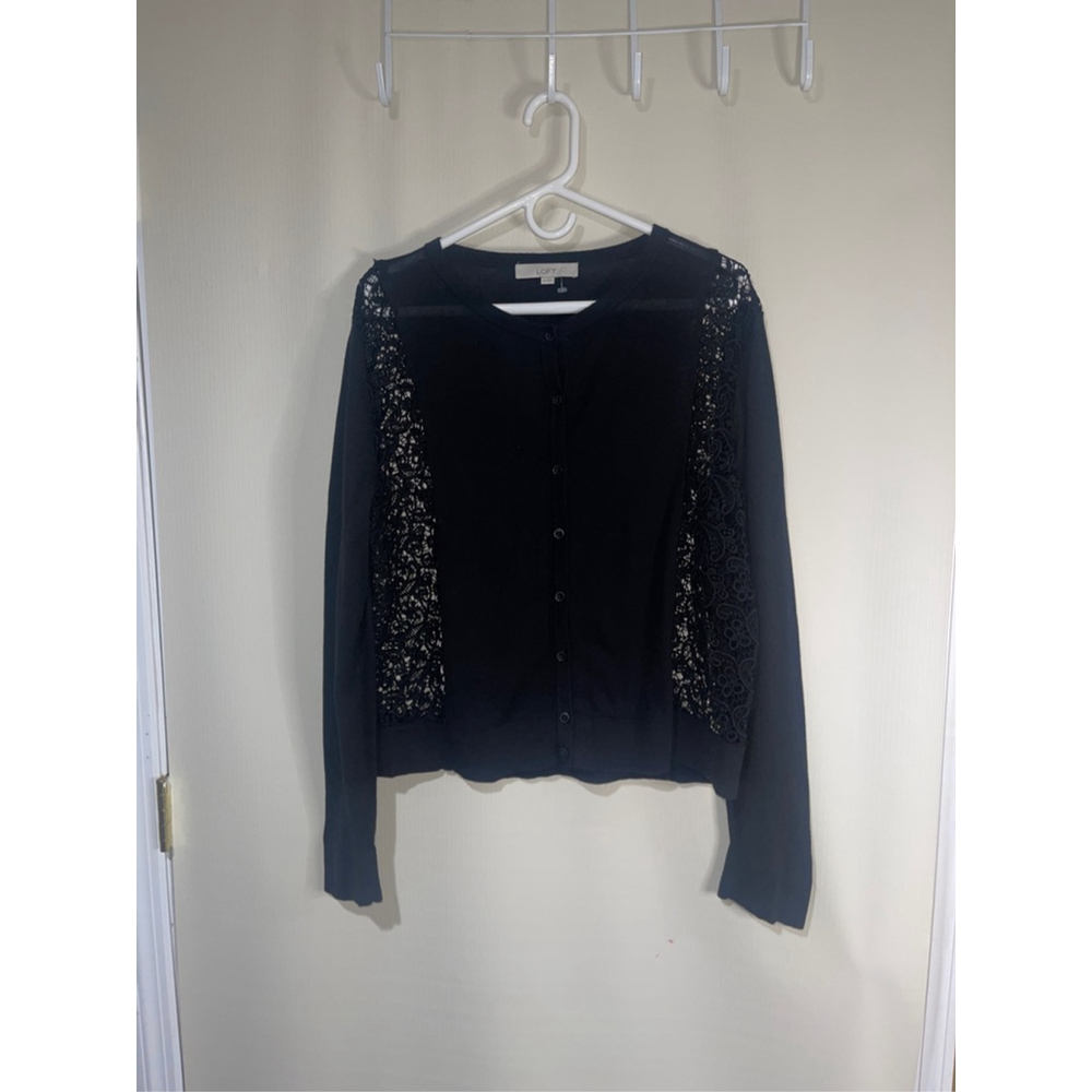 NWOT LOFT Black Button Up Long Sleeve Sweater Cardigan Women Size XL